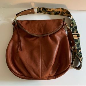 Margot Brown Leather Crossbody Bag with Leopard Strap